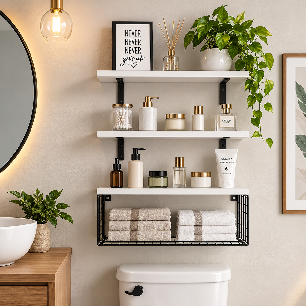 Bathroom Shelves Over Toilet With Storage Basket 1