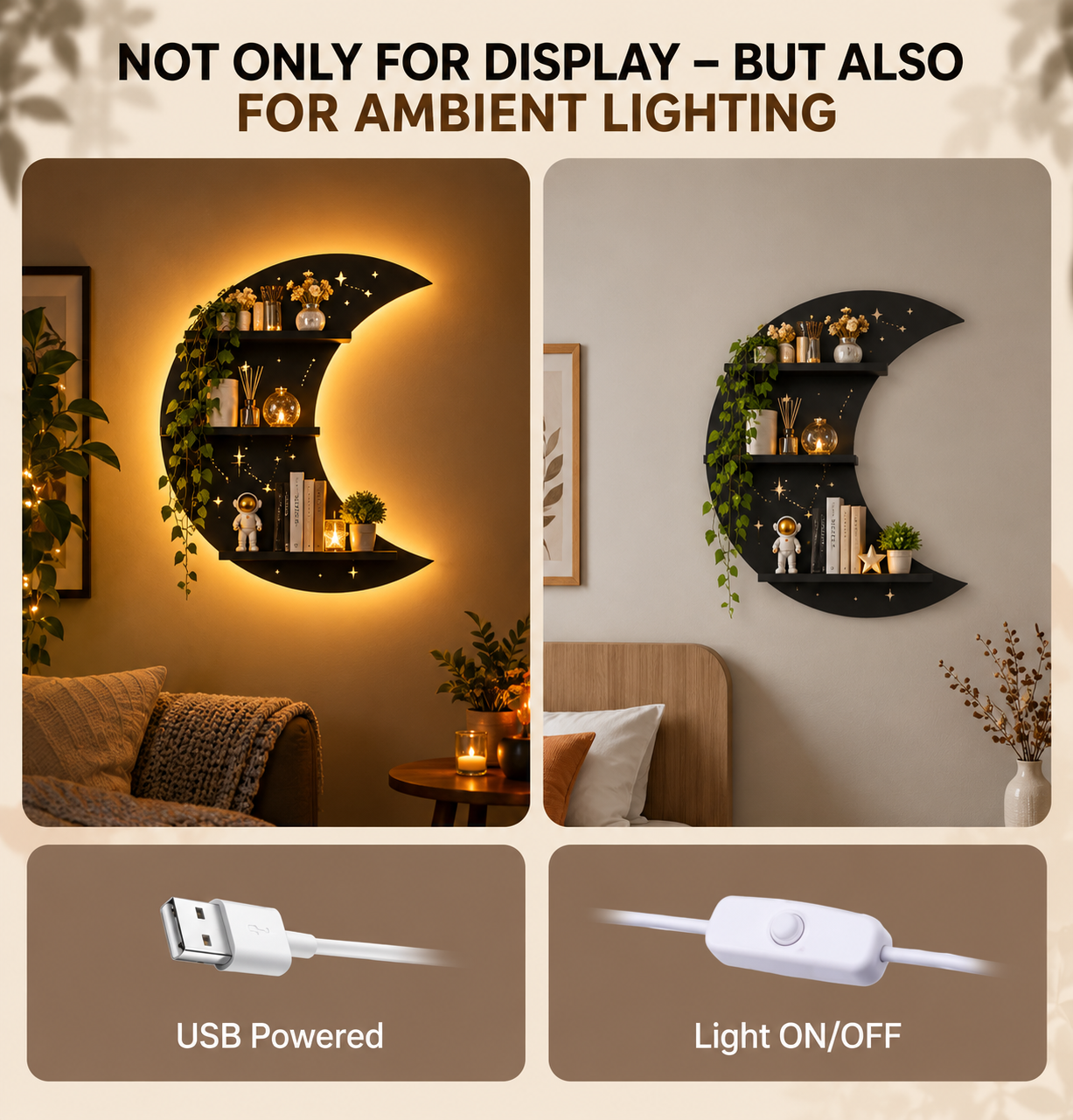 Crescent Moon Shelf With LED Light 6