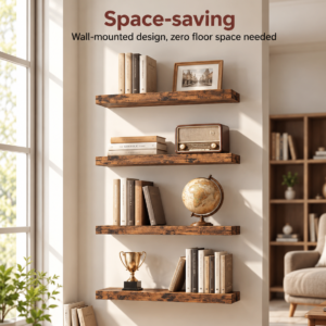 Space-Saving Shelves in a Sunlit Living Room