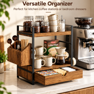 Wooden Countertop Organizer With Drawer 2