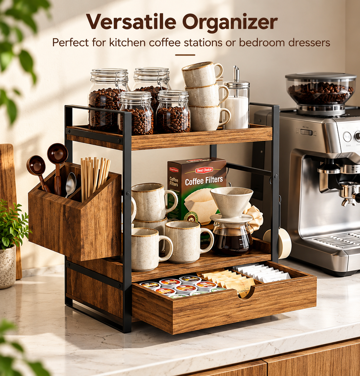 Wooden Countertop Organizer With Drawer 2 Wooden Countertop Organizer With Drawer 2