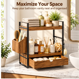 Wooden Countertop Organizer With Drawer 3