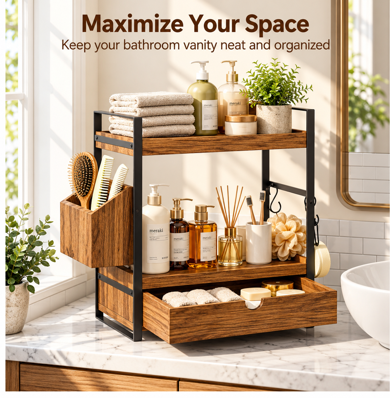 Wooden Countertop Organizer With Drawer 3 Wooden Countertop Organizer With Drawer 3